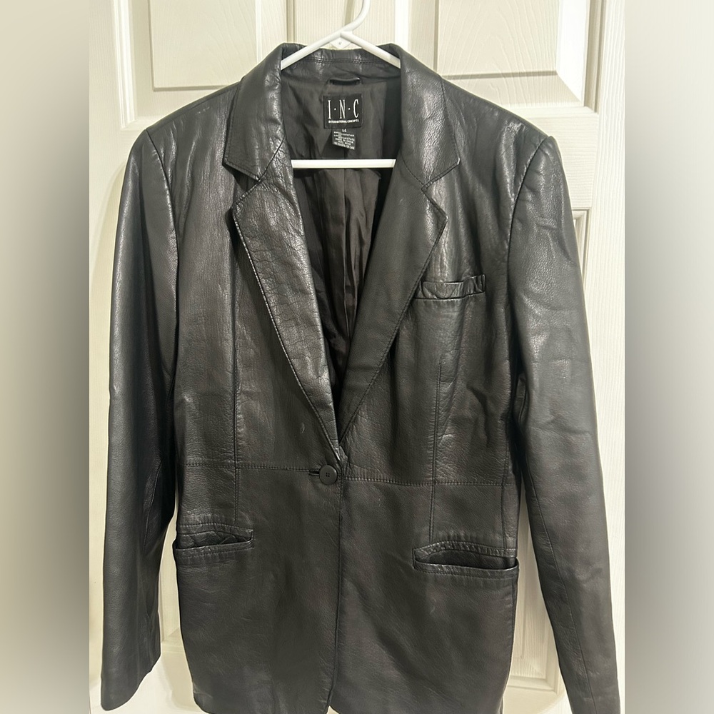 INC Women’s Black Leather Jacket Blazer